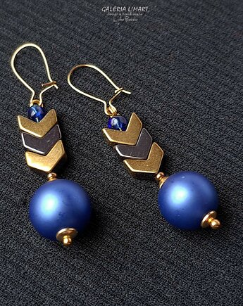 Hematytowe szewrony urocze długie modne kolczyki w stylu boho handmade, Galeria Limart
