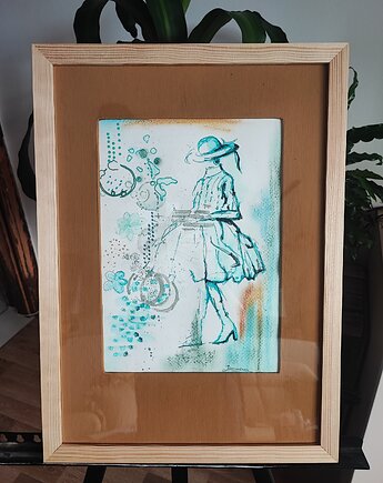 Akwarela mixed media orginalny sygnowany, W sznurkach Zakrecona