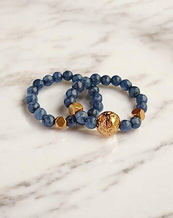 Zestaw pierścionków : jadeit szafirowy, złota lawa, kaktusia