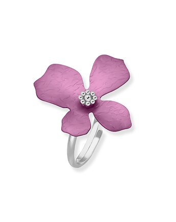 Pierścionek srebrny z tytanowym kwiatem regulowany rozmiar