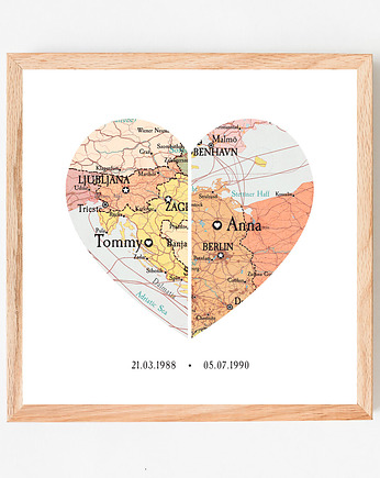 Plakat Personalizowana mapa serce  2 lokalizacje, wejustlikeprints