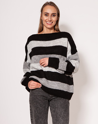 Oversize'owy sweter w paski - SWE299 szary/czarny/j.szary MKM, MKMswetry
