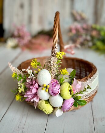 Wielkanocny koszyczek na święconkę, koszyczek z dekoracją, Rosa