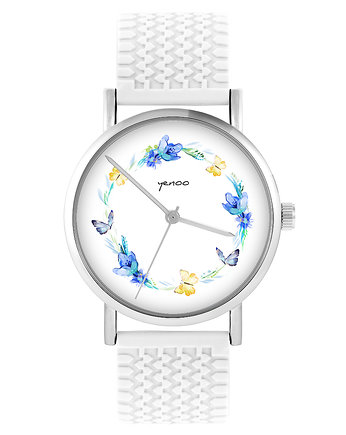 Zegarek - Wianek, motyle - silikonowy, biały, yenoo
