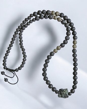 UNIKAT : AZURYT, piryt, lawa : półdługi naszyjnik męski, kaktusia