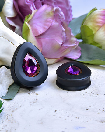 Tunele do uszu łezki 10-100mm ze szklanym kryształkiem #062 Amethyst RB