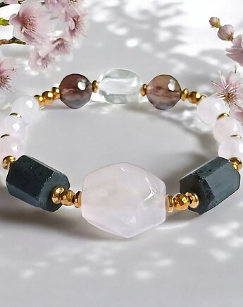 MIŁOŚĆ, OCHRONA - unikatowa bransoleta - kwarc, turmalin, kaktusia