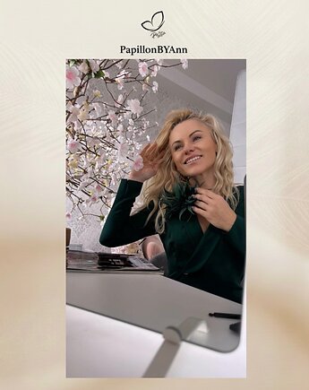 Broszka z piór butelkowa zieleń, PapillonBYAnn