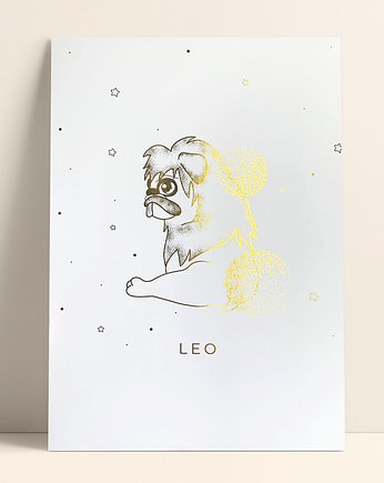 Plakat złocony - Mops Leo, PADE SPACE