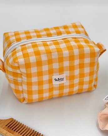 Kosmetyczka kostka Żółta kratka, wu handmade