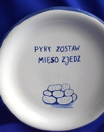 Talerz ceramiczny rustykalny Pyry, Kobaltowa Sroka