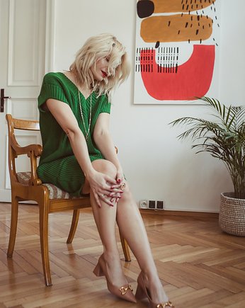 BAWEŁNIANA SUKIENKA Z DEKOLTEM W SZPIC, zielona, BIENKOVSKA