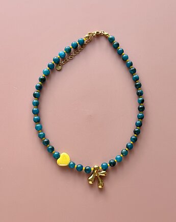 Naszyjnik z dmuchaną literką niebiesko żółte koraliki, Juicy Beads