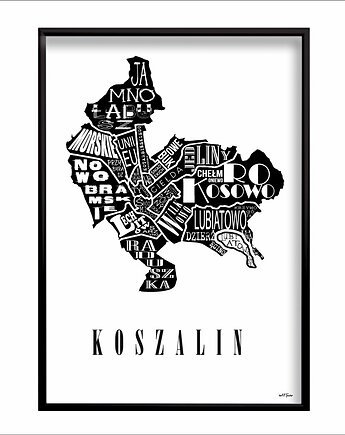 Mapa - KOSZALIN plakat czarno biały, Be ART