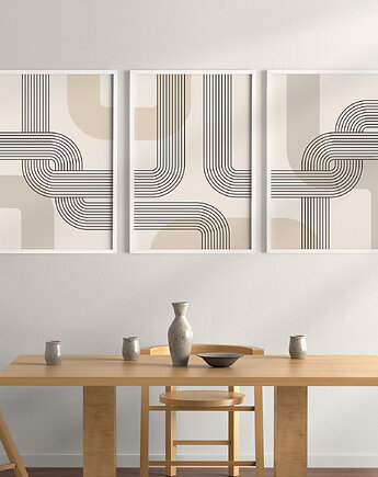 Zestaw 3  geometrycznych plakatów liniowych, do salonu, sypialni., Grawisfera