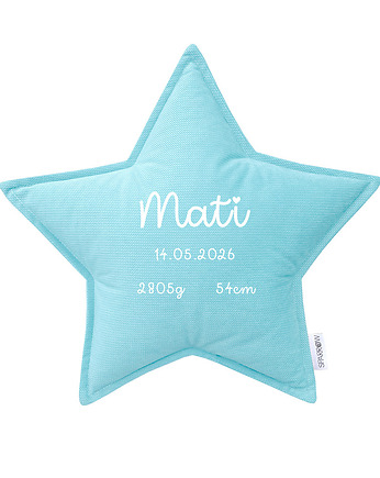 Poduszka gwiazdka personalizowana metryczka imię dziecka SKY BLUE, SPARROW