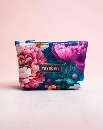 Etui na klucze z weluru w peonie , raspberi