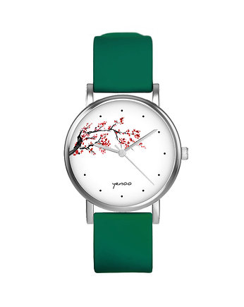 Zegarek  mały - Kwitnąca wiśnia - silikonowy, zielony, yenoo