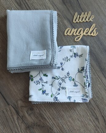 Zestaw pieluszek flanelowych (2 szt)  jasnoszary-drobne kwiatki, Little Angels