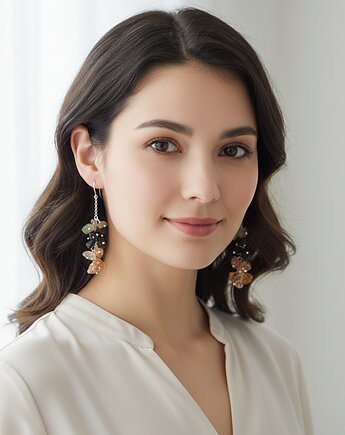 Turmalin OMBRE, srebro 925, długie kolczyki gronka z turmalinem, Yamira Art Studio