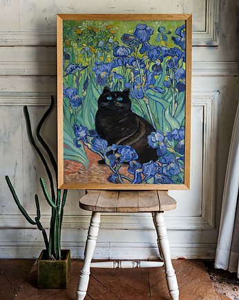 Plakat- Czarny kot w irysach Van Gogha, raspberryEM