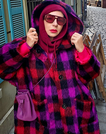 New Kurtka/ Płaszcz krata Moher, momo fashion