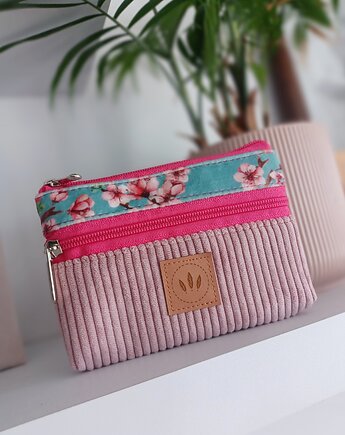 Dwustronny portfel z weluru i sztruksu Kwiatuszki, sabi tatka