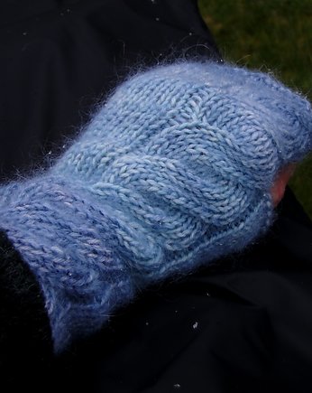 Błękity / mitenki z jedwabiem, agat handmade