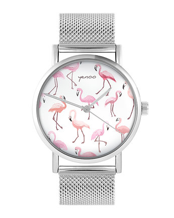 Zegarek - Flamingi - bransoleta mesh, yenoo