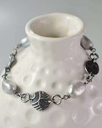 Elnora - srebrna bransoletka z szarymi perłami, Sunflower Kornelia Kubinowska