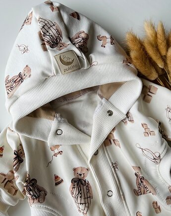 Beżowy kombinezon dresowy dla chłopca  wzory misie, Pulcino shop