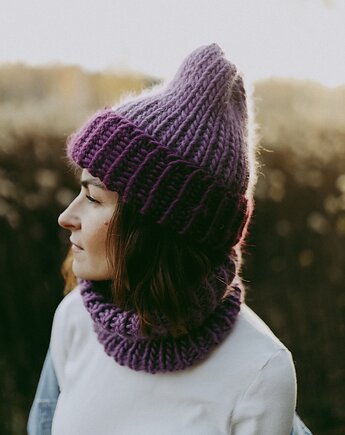Komplet Puffy czapka i komin Premium wełna merino, Konevka store