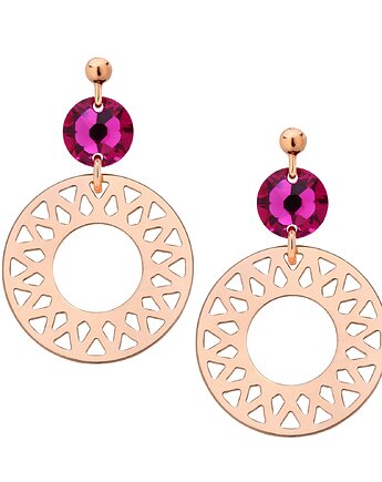 Kolczyki z różowego złota z rozetami i ciemno różowymi kryształami, SOTHO