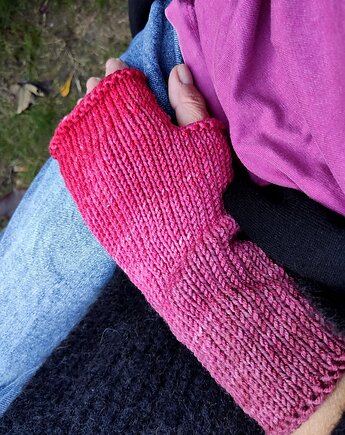 Ombre z maliną / mitenki, agat handmade