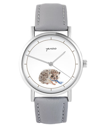 Zegarek - Jeżyk - szary, skórzany, yenoo