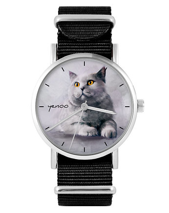 Zegarek - Kot brytyjski - czarny, nylonowy, OSOBY - Prezent dla teścia