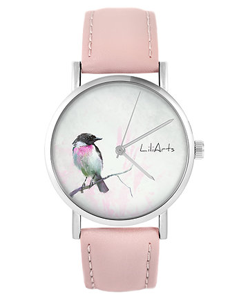 Zegarek - Ptaszek - skóra, pudrowy róż, yenoo