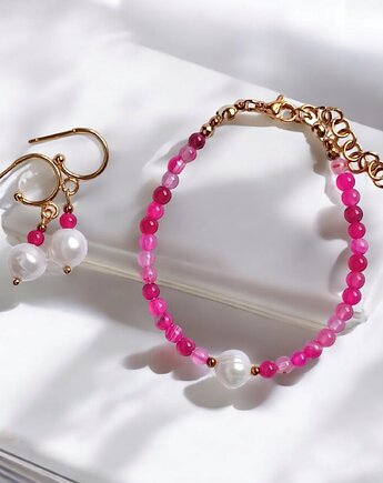 RAZEM TANIEJ! bransoletka & kolczyki : fuchsia & pearl collection
