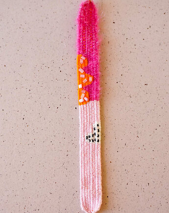 Bransoletka pleciona z nici i włóczki z koralikami, Słońcem Tkane