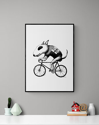 Duża grafika z Bulterierem na rowerze 50x70 cm, Friedman Jewelry