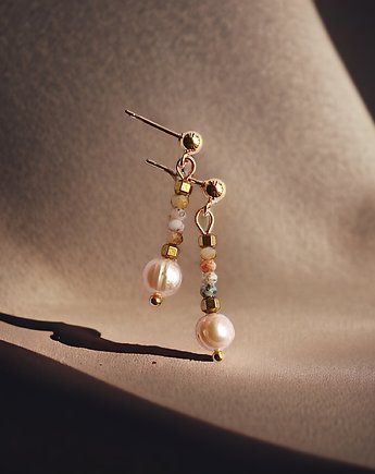 Delikatne kolczyki  OPAL peruwiański & PERŁY, kaktusia