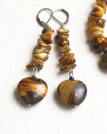 Kolczyki LUX. bursztyn & jaspis :, kaktusia