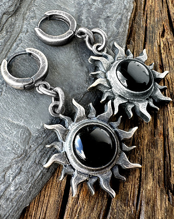 Srebrne kolczyki symbol Słońca z czarnym onyksem 10 mm, SHAMBALA