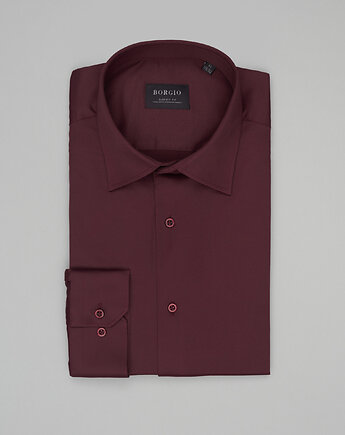 Koszula lumia 00638 długi rękaw bordowa classic fit, BORGIO