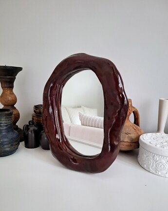 Lustro z ceramiczną ramką brązową, Wooden Love