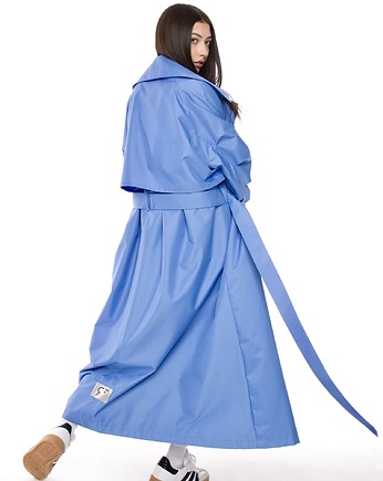 Płaszcz typu trencz maxi oversize baby blue, OSOBY - Prezent dla przyjaciółki
