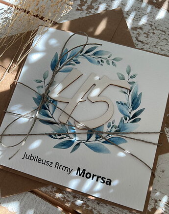 Ręcznie robiona kartka na 45 jubileusz firmy z personalizacją (45-lecie dział, sorte