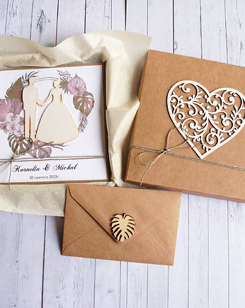 Kartka w pudełku : personalizacja : monstera boho, kaktusia