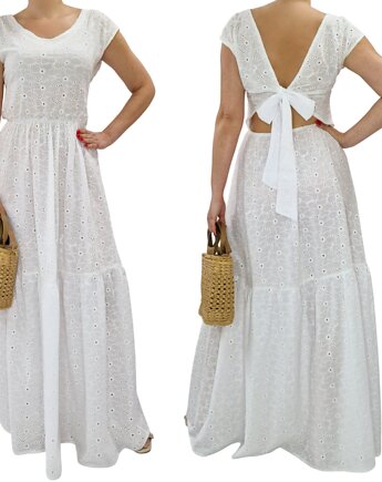 Sukienka ażurowa  biała maxi boho bawełna haft ażur 36-50, MC Fashion