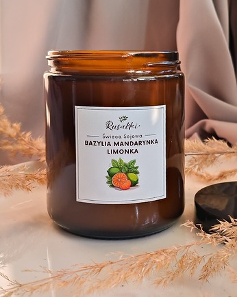 BAZYLIA MANDARYNKA LIMONKA Świeca sojowa o mocnym cytrusowym zapachu, prezent, Dary Rusałki